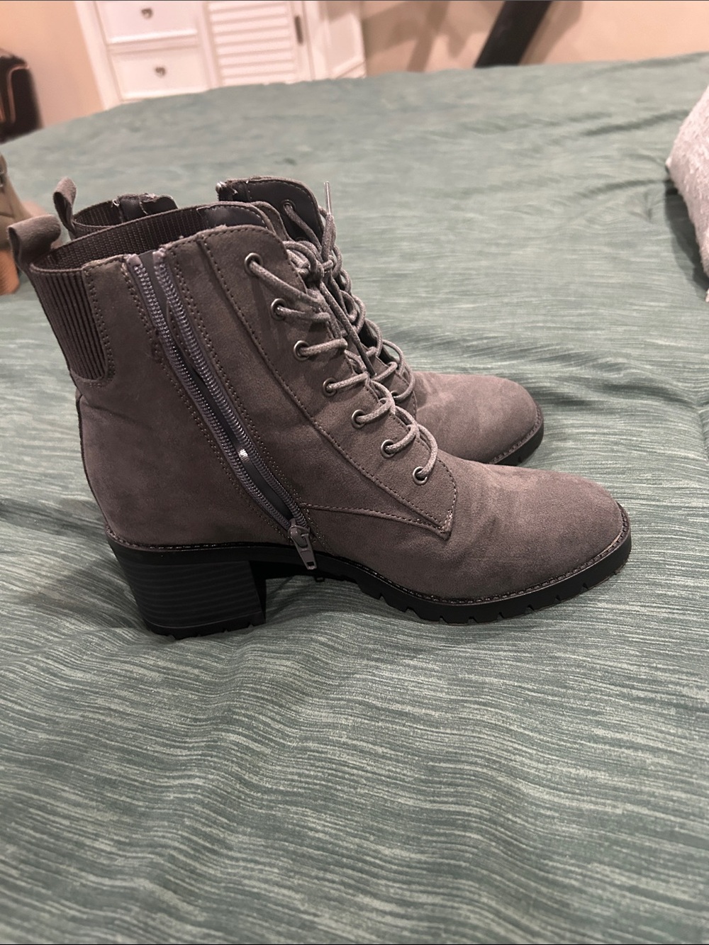 Market & Spruce Gray Lace-Up Ankle Boots with Side Zip